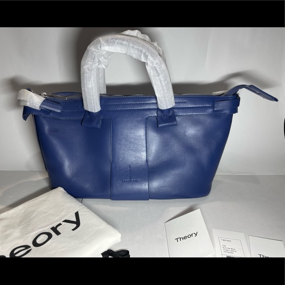 NWT Theory T Bar Bag ~ Summer Blue ~ Linden Leather H01AC004 $695 zip closure - Picture 2 of 9